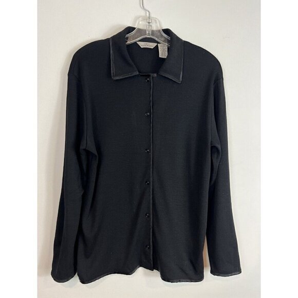 Eddie Bauer Black Wool Button Up Women’s Outdoor Warm Layer Retro Preppy L Y2K - Picture 1 of 8